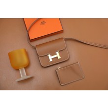 Hermes epsom leather Constance Slim Wallet with belt handmade gold brown/silver (original quality)