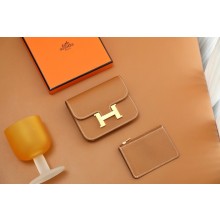 Hermes epsom leather Constance Slim Wallet with belt handmade gold brown/gold (original quality)