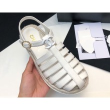 Chanel CC Logo Lambskin Caged Espadrille Sandals White 2024