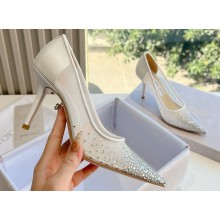 Jimmy Choo High Heel Love 85 Mesh Pointed-Toe Pumps White with Dégradé Crystals 2024
