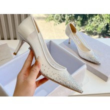 Jimmy Choo Mid Heel Love Mesh Pointed-Toe Pumps White with Dégradé Crystals 2024