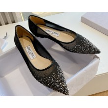 Jimmy Choo Love Mesh Pointed-Toe Flats Black/Silver with Dégradé Crystals 2024