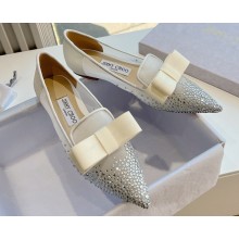 Jimmy Choo Gala Mesh Pointed-Toe Flats White with Dégradé Crystals 2024