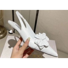 Jimmy Choo Heel 4.5cm Amita Flowers 45 Rose Nappa Leather Sling Back Pumps White 2024
