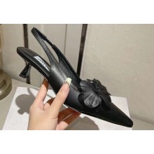 Jimmy Choo Heel 4.5cm Amita Flowers 45 Rose Nappa Leather Sling Back Pumps Black 2024