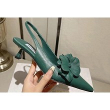 Jimmy Choo Heel 4.5cm Amita Flowers 45 Rose Nappa Leather Sling Back Pumps Green 2024