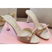 Miu Miu Heel 8.5cm Satin Slide sandals with artificial crystals 5XX630 Pink Gold 2024