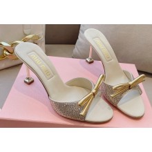 Miu Miu Heel 8.5cm Satin Slide sandals with artificial crystals 5XX630 Gold 2024