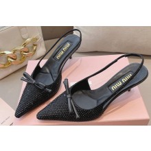 Miu Miu Heel 5.5cm Satin slingback pumps with artificial crystals 5I053E Black 2024