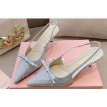Miu Miu Heel 5.5cm Satin slingback pumps with artificial crystals 5I053E Silver 2024