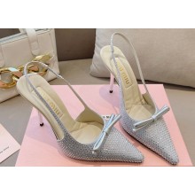 Miu Miu Heel 10.5cm Satin slingback pumps with artificial crystals 5I053E Silver 2024