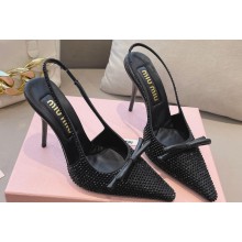 Miu Miu Heel 10.5cm Satin slingback pumps with artificial crystals 5I053E Black 2024