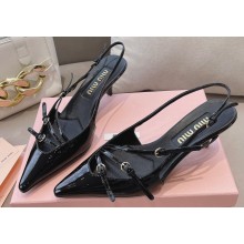 Miu Miu Heel 5.5cm Patent leather slingbacks with buckles 5I013E Black 2024