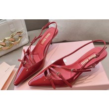 Miu Miu Heel 5.5cm Patent leather slingbacks with buckles 5I013E Red 2024