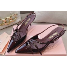 Miu Miu Heel 5.5cm Patent leather slingbacks with buckles 5I013E Burgundy 2024