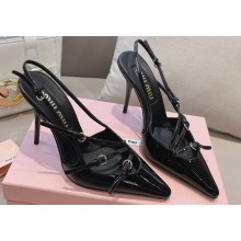 Miu Miu Heel 10.5cm Patent leather slingbacks with buckles 5I013E Black 2024