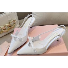 Miu Miu Heel 5.5cm Patent leather slingbacks with bow White 2024
