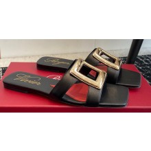 Roger Vivier Metal Buckle Mules in Leather Black 2024