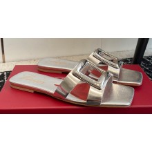 Roger Vivier Metal Buckle Mules in Leather Silver 2024