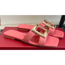 Roger Vivier Metal Buckle Mules in Leather Dark Pink 2024