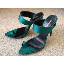 Saint Laurent Heel 10cm martha mules in crepe satin 742245 Green 2024