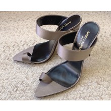 Saint Laurent Heel 10cm martha mules in crepe satin 742245 Gray 2024