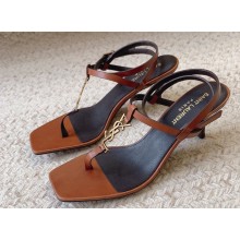Saint Laurent Heel 6cm cassandra sandals in smooth leather 731606 Brown 2024