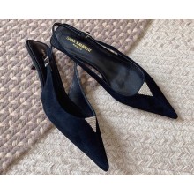 Saint Laurent Heel 3cm cherish slingback pumps in Suede leather with rhinestones 755341 Black 2024