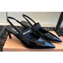 Miu Miu Heel 6.5cm Patent Leather Logo-band Slingback Pumps Black 2024