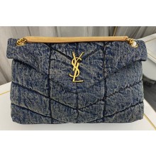 Saint Laurent puffer medium Bag in suede and denim 577475