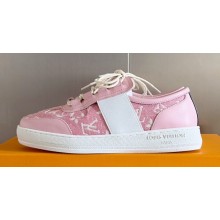 Louis Vuitton Lous Sneakers Calf leather and Monogram Denim Pink Top Quality