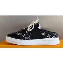 Louis Vuitton Lous Open Back Sneakers Calf leather and Monogram Denim Black Top Quality