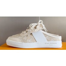 Louis Vuitton Lous Open Back Sneakers Calf leather and Monogram Denim Beige Top Quality