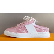Louis Vuitton Lous Open Back Sneakers Calf leather and Monogram Denim Pink Top Quality