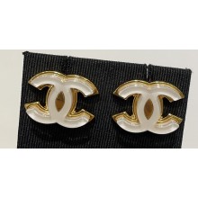 Chanel Metal & Resin CC Earrings White 2024