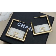 Chanel Metal & Resin Hoop Earrings ABC282 Gold & White 2024