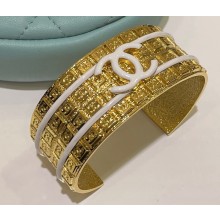 Chanel Metal Cuff Bracelet ABC389 Gold & White 2024