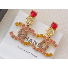 Chanel Metal & Strass Pendant Earrings Red/Pink/Yellow 2024