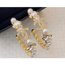 Chanel Metal ,Pearl & Strass Hoop Star Earrings 2024