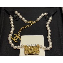 Chanel Metal & Pearls Pendant Necklace Gold 2024