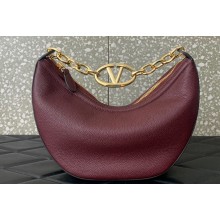 Valentino Small Vlogo Moon Hobo Bag In grainy calfskin Burgundy With Chain