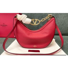 Valentino Small Vlogo Moon Hobo Bag In grainy calfskin Red With Chain