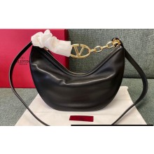 Valentino Small Vlogo Moon Hobo Bag In NAPPA LEATHER Black With Chain