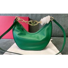 Valentino Small Vlogo Moon Hobo Bag In NAPPA LEATHER Green With Chain