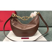 Valentino Small Vlogo Moon Hobo Bag In NAPPA LEATHER Coffee With Chain