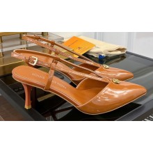 Louis Vuitton Heel 6.5cm Glazed calf leather Stellar Slingback Pumps Brown 2024