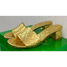 Bottega Veneta Heel 4.5cm Leather Amy mules with Intreccio pattern Gold 2024