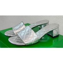 Bottega Veneta Heel 4.5cm Leather Amy mules with Intreccio pattern Silver 2024