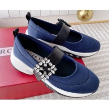 Roger Vivier Heel 7.5cm Viv' Run Strass Buckle Ballerinas in Technical Fabric BLue 2024
