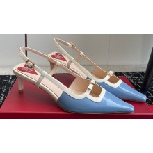Roger Vivier Heel 5.5cm Mini Buckle Slingback Pumps in Patent Leather Blue/White 2024